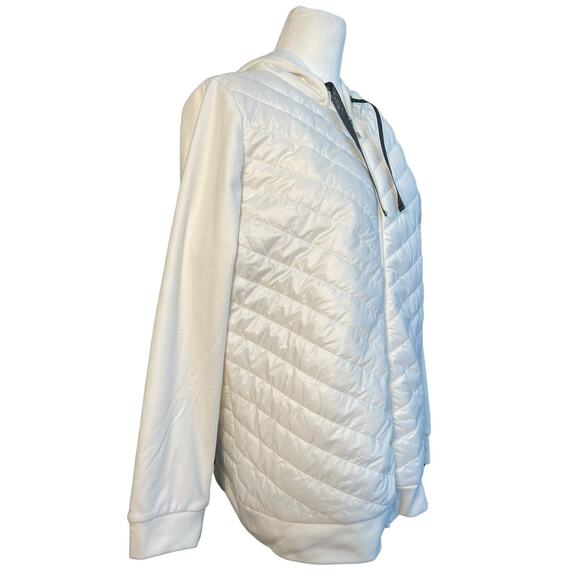 Weekends by‎ Chico's Women's Quilted Puffer Jacket Size 1 Cream Hooded Soft Cozy - Picture 7 of 9